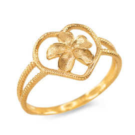 Yellow Gold Plumeria Heart Ring