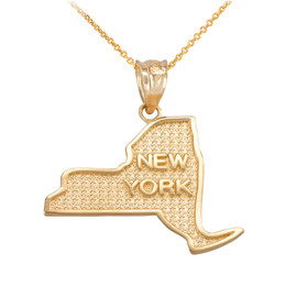 Yellow Gold New York State Map Pendant Necklace
