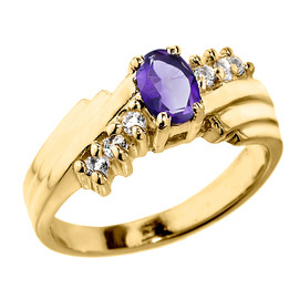 Dazzling Yellow Gold Diamond and Amethyst Proposal Ring