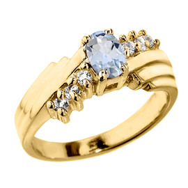 Dazzling Yellow Gold Diamond and Aquamarine Proposal Ring