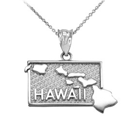 White Gold Hawaii State Map Pendant