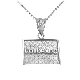 White Gold Colorado State Map Pendant Necklace