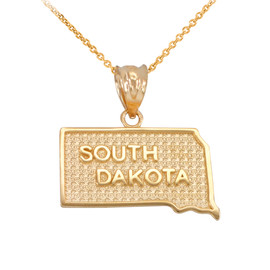 Yellow Gold South Dakota State Map Pendant Necklace