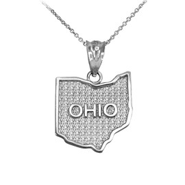 Sterling Silver Ohio State Map Pendant Necklace