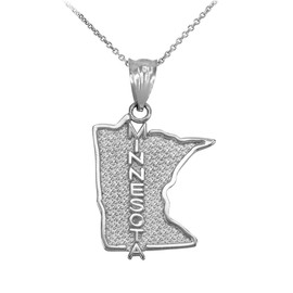 White Gold Minnesota State Map Pendant Necklace