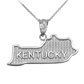 White Gold Kentucky State Map Pendant Necklace