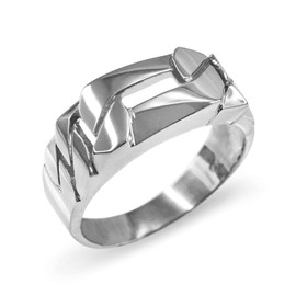 White Gold Figaro Link Chain Ring