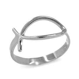 White Gold Christian Ichthus Ring