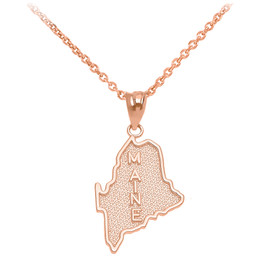 Rose Gold Maine State Map Pendant Necklace