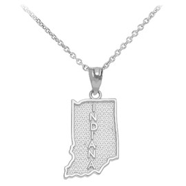 White Gold Indiana State Map Pendant Necklace