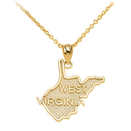 Yellow Gold West Virginia State Map Pendant Necklace