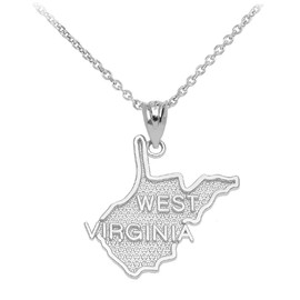 White Gold West Virginia State Map Pendant Necklace