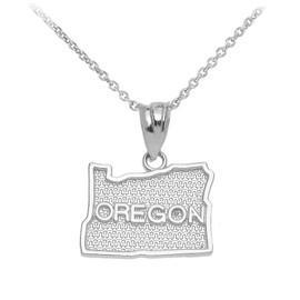 Sterling Silver Oregon State Map Pendant Necklace