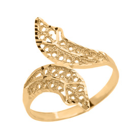 Gold Diamond Cut Filigree Double Leaf Ring