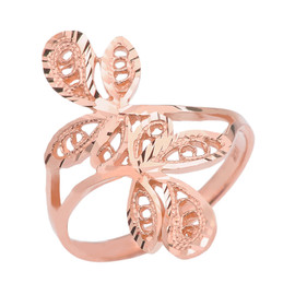 Rose Gold Diamond Cut Filigree Wrap Leaves Ring