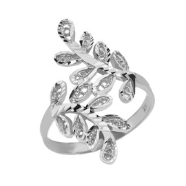 Sterling Silver Diamond Cut Filigree Curved Laurel Wreath Ring
