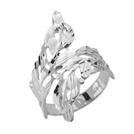 White Gold Diamond Cut Laurel Wreath Wrap Ring