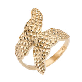 Gold Unique Textured Leaf Wrap Flower Ring