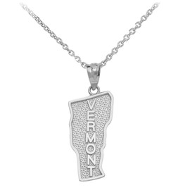 Sterling Silver Vermont State Map Pendant Necklace