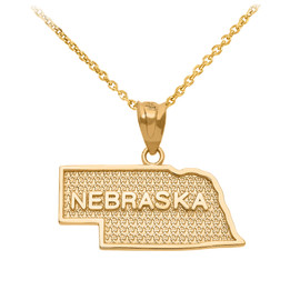 Yellow Gold Nebraska State Map Pendant Necklace
