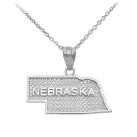 White Gold Nebraska State Map Pendant Necklace