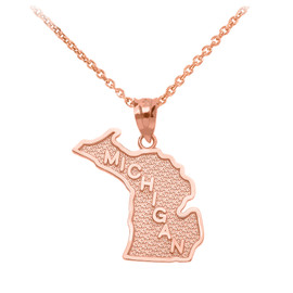 Rose Gold Michigan State Map Pendant Necklace