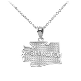 Sterling Silver Washington State Map Pendant Necklace