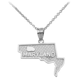 Sterling Silver Maryland State Map Pendant Necklace