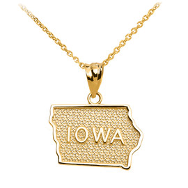 Yellow Gold Iowa State Map Pendant Necklace