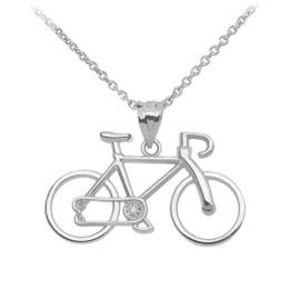 White Gold Bicycle Pendant Necklace