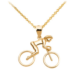Yellow Gold Woman Cyclist Pendant Necklace