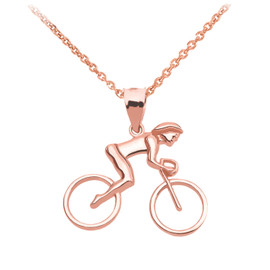 Rose Gold Woman Cyclist Pendant Necklace