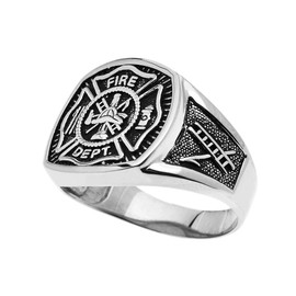 Sterling Silver Fire Department Maltese Cross Bold Ring