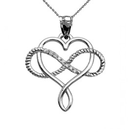 Infinity and Heart Intertwined Diamond White Gold Rope Design Pendant Necklace