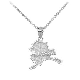 White Gold Alaska State Map Pendant Necklace