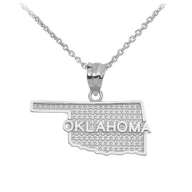 White Gold Oklahoma State Map Pendant Necklace