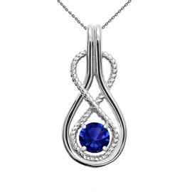 Infinity Rope September Birthstone Sapphire White Gold Pendant Necklace