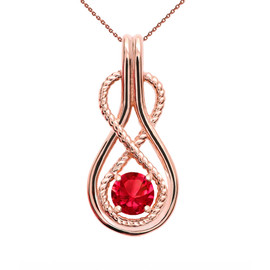 Infinity Rope July Birthstone Ruby Rose Gold Pendant Necklace