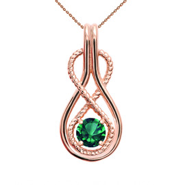 Infinity Rope May Birthstone Emerald Rose Gold Pendant Necklace