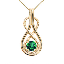 Infinity Rope May Birthstone Emerald Yellow Gold Pendant Necklace