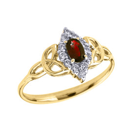 Yellow Gold Diamond and Oval Garnet Trinity Knot Proposal Ring