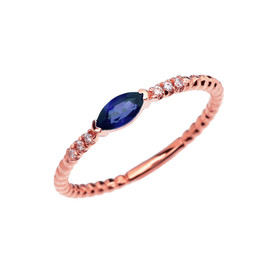 Diamond and Sapphire Marquise Solitaire Beaded Band Proposal/Stackable Rose Gold Ring