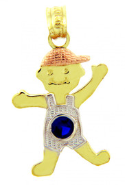 Boy Tri Tone Gold  Birthstone Charm w/  Blue CZ  Sapphire