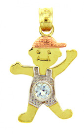 Tri Tone Gold Boy Birthstone Charm w/ Light Blue CZ