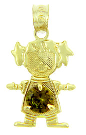 CZ Dark Emerald Green Girl Yellow Gold Birthstone Charm