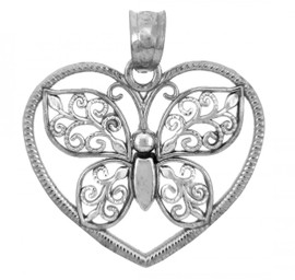 Butterfly & Heart Silver Charms Pendants