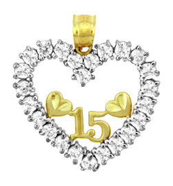 Sweet-15 Gold Quinceanera CZ Pendant