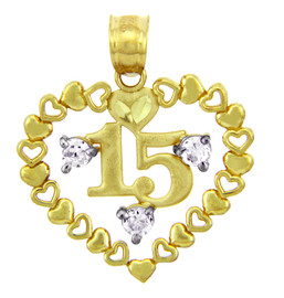 Gold Pendants - The Heart of Sweet 15th Birthday - Quinceanera Gold Pendant with Cubic Circonia