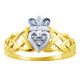 Gold Claddagh Rings - The Variation Two-Tone Gold Claddagh Ring with Diamonds and Trinity Band