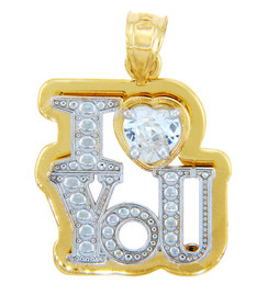 Gold Pendants - Two Tone Gold Bold "I Heart You" Pendant